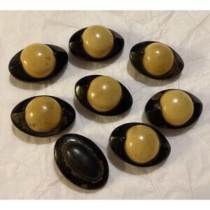 Celluloid & Metal Sewing BUTTONS 7 Matching White/ Black Plus 1 All Black